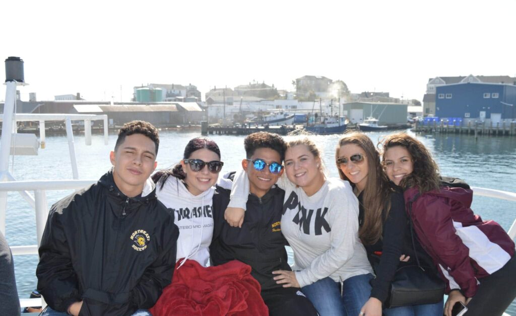 The winning team of Northeast's summer reading project went on a whale watch this week. Students, left to right: Yorick Jimenez Zelaya, of Chelsea, Alyssa Stanley, of Wakefield, Luis Barillas Natareno, of Chelsea, Janee Courtois Wallace, of Saugus, Samantha Clark, of Wakefield, and Sophia Basile, of Saugus. (Courtesy Photo Northeast Metro Tech)